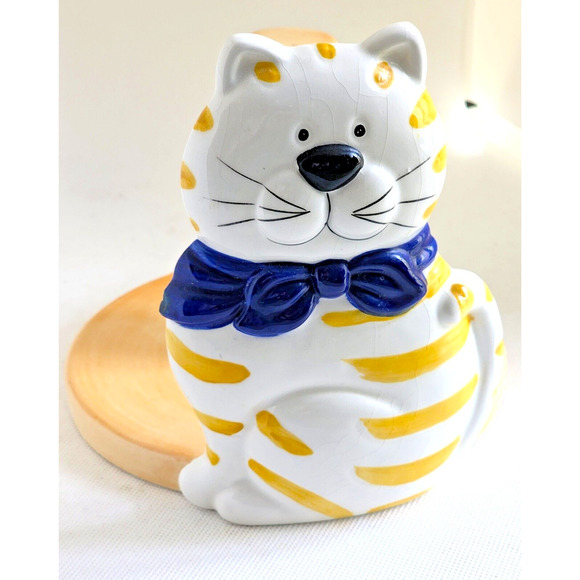 PAPER TOWEL HOLDER/DISPENSER-ALCO-Countertop-White Cat-Yellow Stripes-Ceramic - Picture 1 of 10